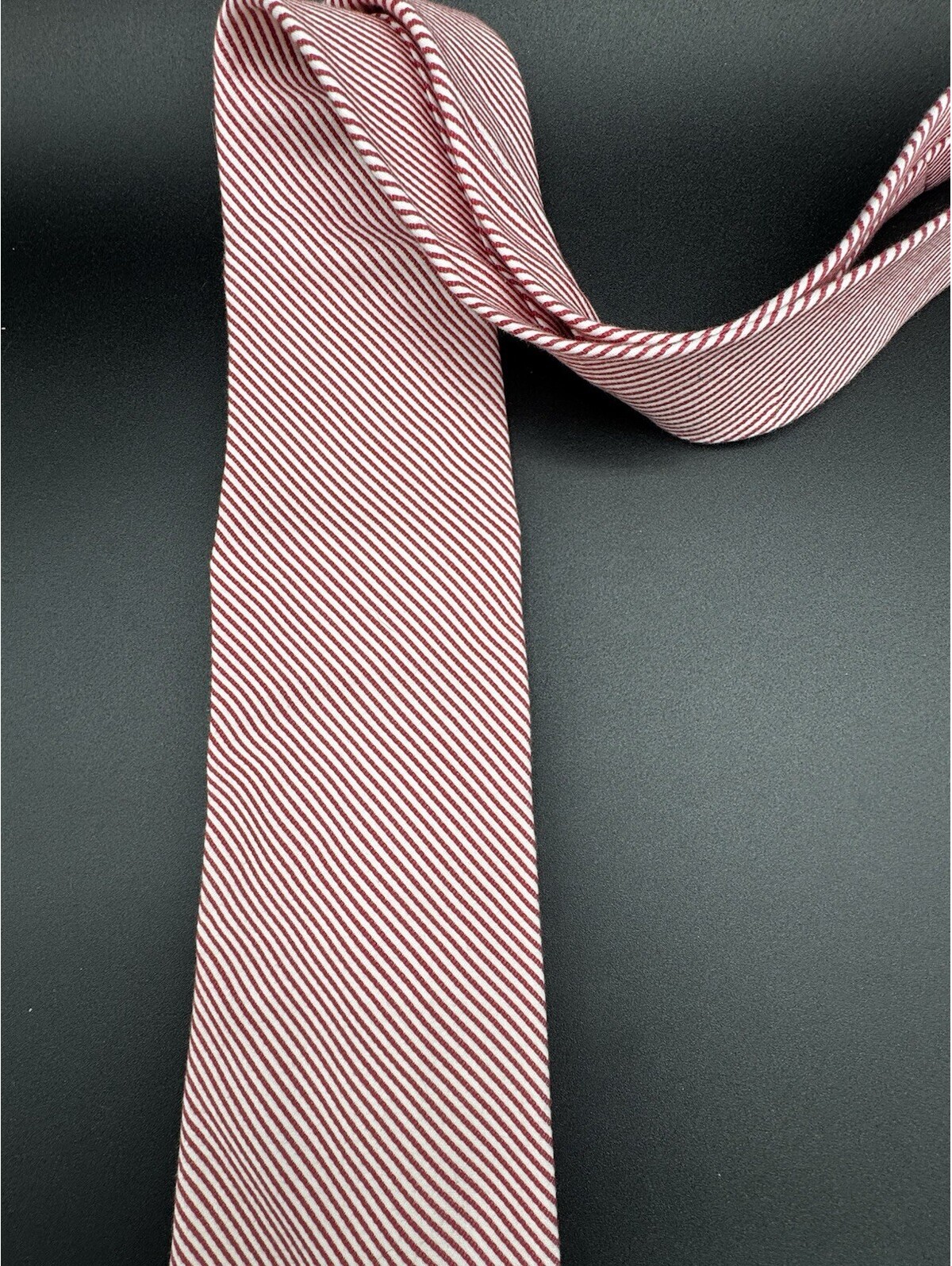 Breuer For Bergdorf Goodman Men’s Tie Red White Stripe Silk Cotton Italy Nwt — image 2 of 8